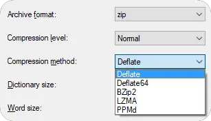 zip compression methods algorithms