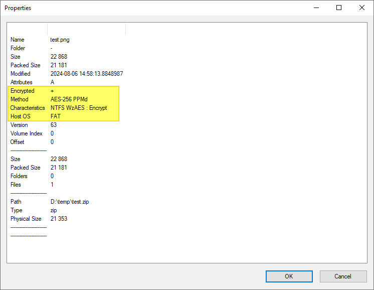 determine zip encryption and compression methods
