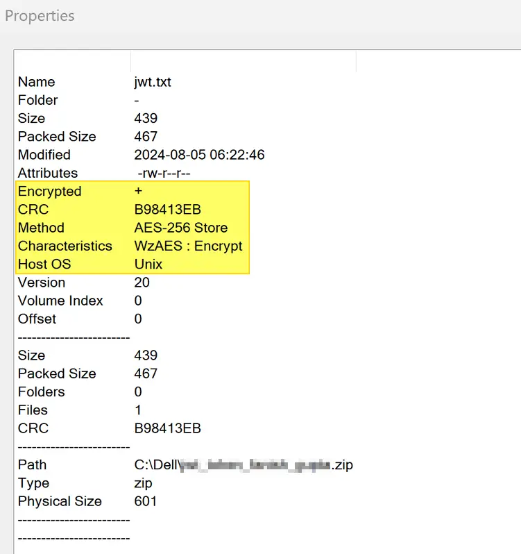 determine zip encryption and compression methods