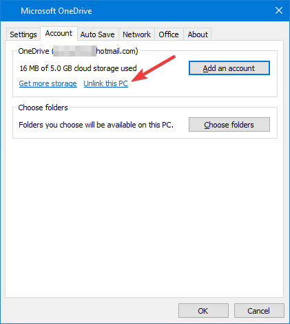 onedrive unlink from pc
