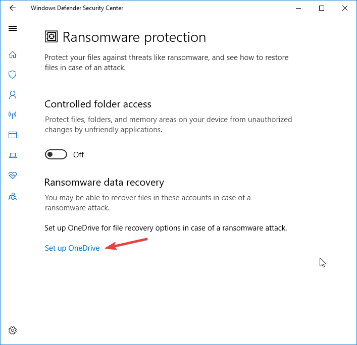 windows defender ransomware protection settings onedrive