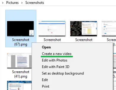 "create a new video" context menu