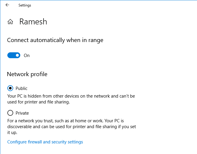 network profile private or public