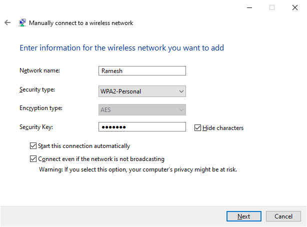 wifi ssid connect manually