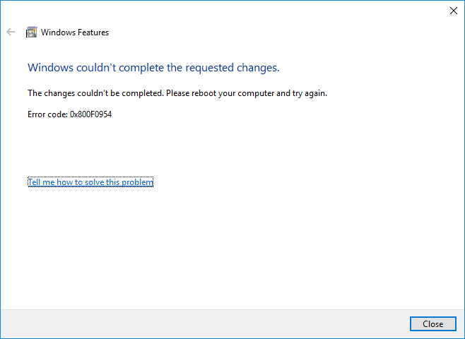 Windows имеет ошибку 0x800F0954 .net framework