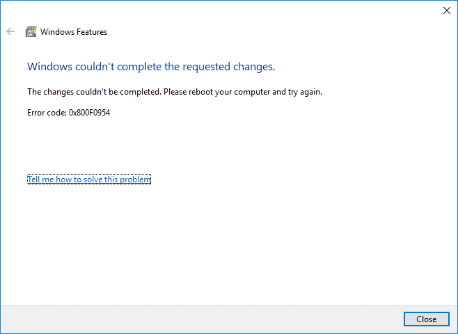 windows features error 0x800F0954 .net framework