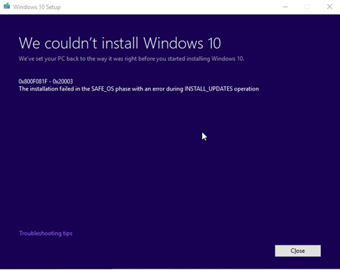 windows update error 800f081f - 0x20003 with developer mode enabled