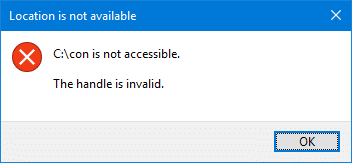 the handle is invalid - invalid file or folder name