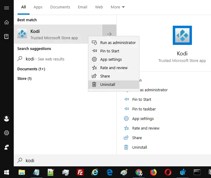 uninstall kodi store app slow new right-click menu