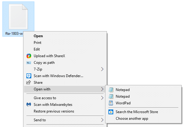 notepad appears twice in open with menu