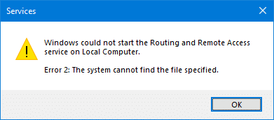 routing and remote access error 2 servicedll missing