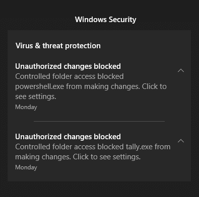 controlled folder access blocked