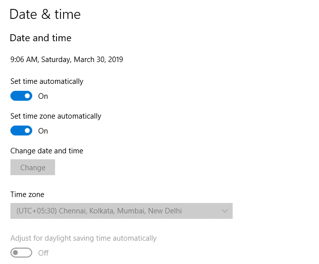 windows 10 - set time and timezone automatically