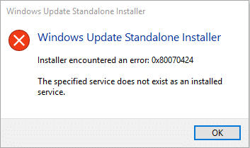 windows update installer error 0x80070424