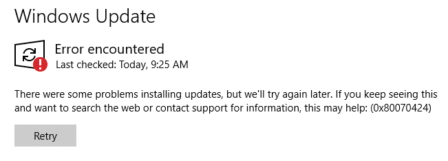 Error 0x80070424 in Windows Update and Microsoft Store