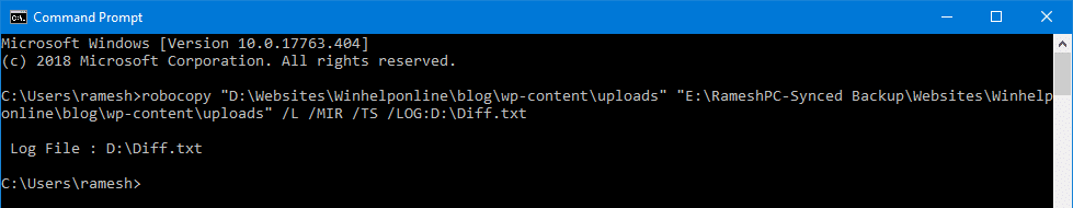 robocopy command list differences folders
