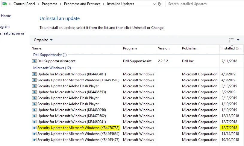 Check if a Windows Update KB is Installed - programs and features, control panel