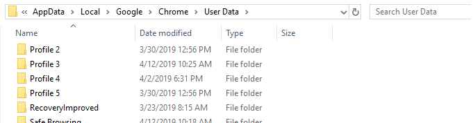 chrome user data profile folder names - profile 1 - profile 2