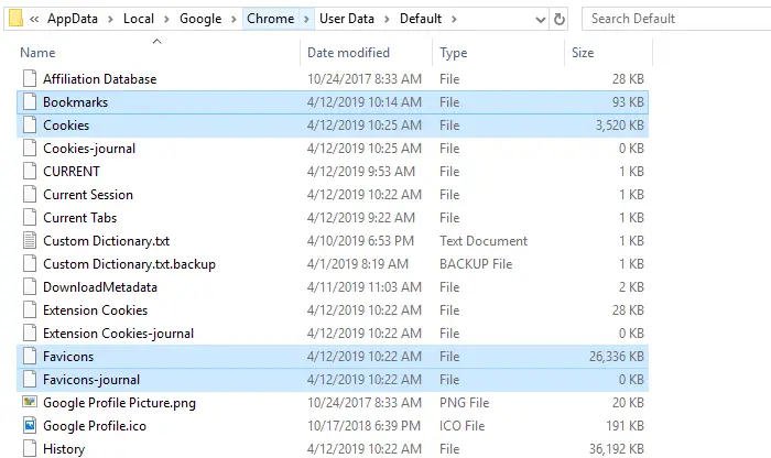 recovery chrome bookmarks and cookies from old profile folder