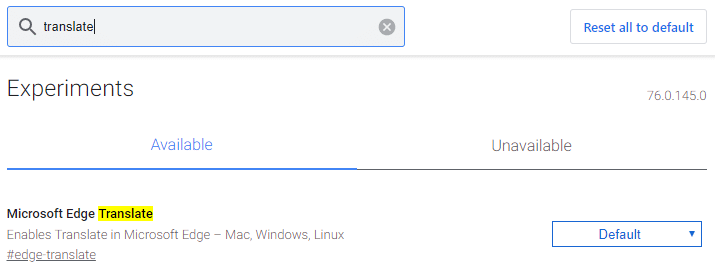 edge chromium enable translate feature