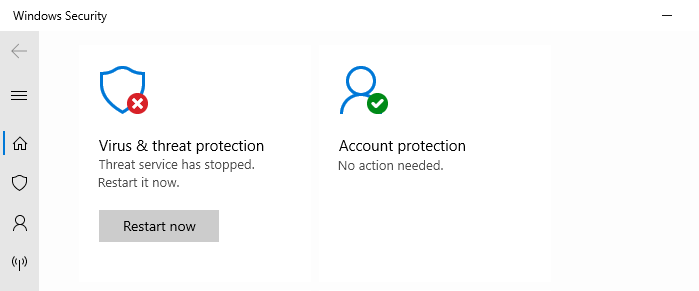 virus protection disabled warning - defender