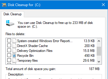 disk cleanup remove downloads option