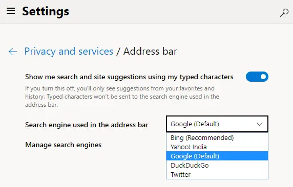 edge chromium - set google as default search engine