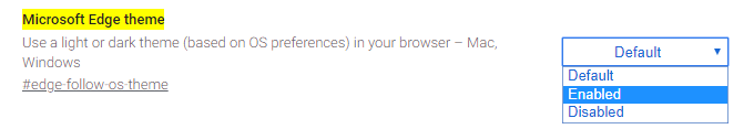 edge chromium enable dark mode theme #edge-follow-os-theme