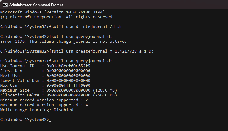 fsutil createjournal deletejournal