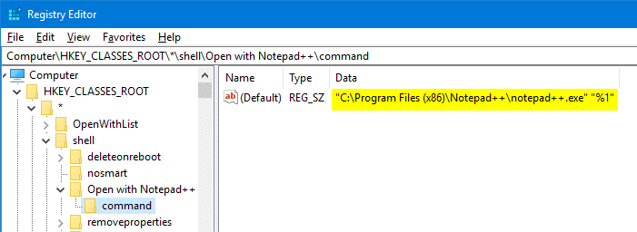 Notepad++ right-click menu in Windows