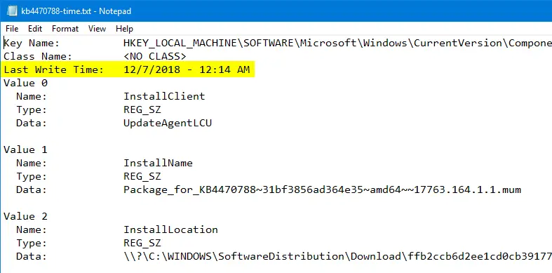 last write time - windows update installation date and time - cbs