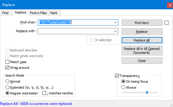 remove lines not containing a word notepad++ regex
