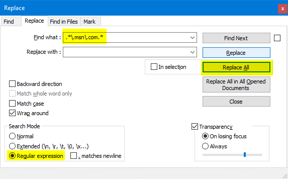 remove lines containing a word or string in a text file using regex