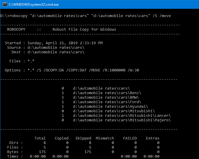 robocopy remove empty folders