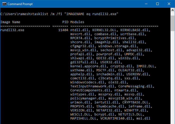 rundll32 modules list tasklist