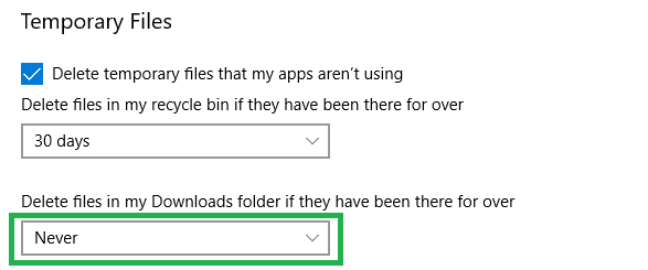 storage sense clear downloads folder