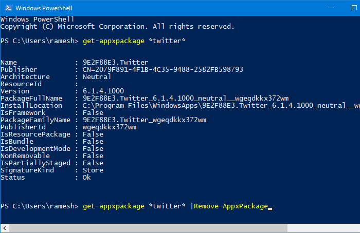 windows 10 store apps uninstall using PowerShell