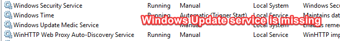 wuauserv service missing windows 11