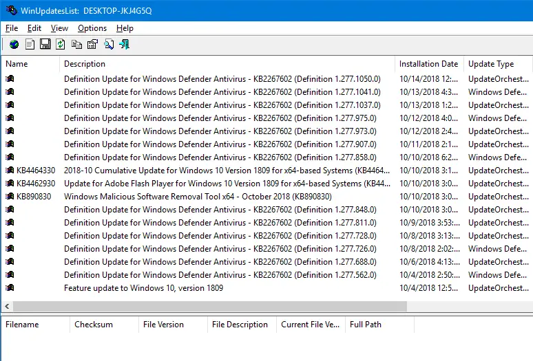Check if a Windows Update KB is Installed winupdateslist