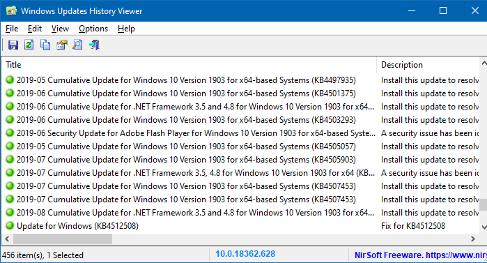 WinUpdatesView - Windows Updates History Viewer