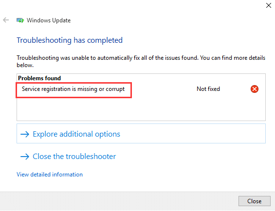 windows update service registration missing - troubleshooter