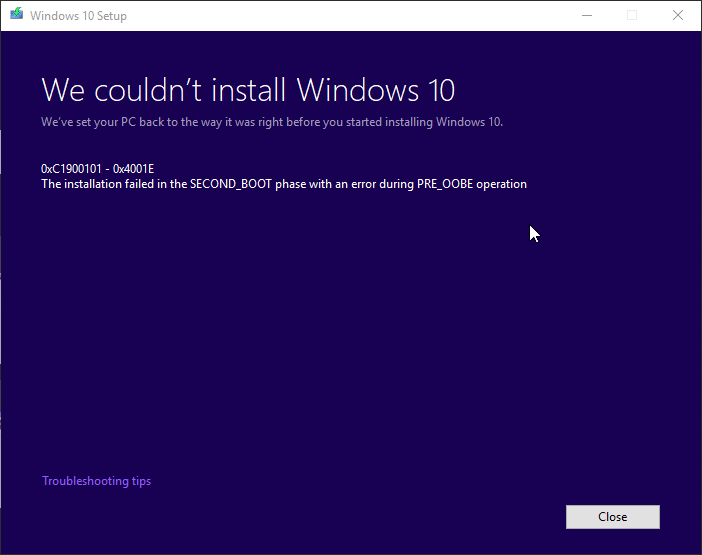 0xc1900101 windows 10 1809