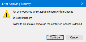 failed to enumerate container - cannot take ownership of a folder