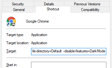 Force Chrome to Always start in Light or Dark mode regardless of Windows 10 app mode setting