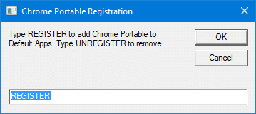 register chrome portable with default programs or default apps