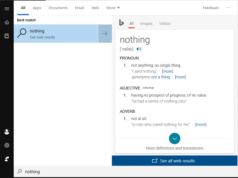 Windows 10 Start (Cortana) Search Results Empty & White Screen