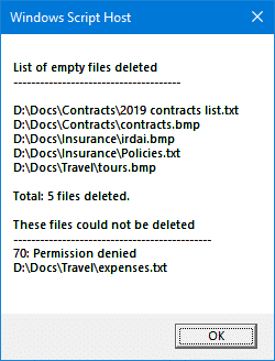 delete 0-byte empty files in windows - vbscript