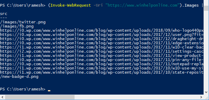 extract links from a webpage in windows