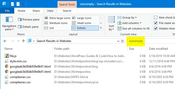 find and delete 0-byte files in windows