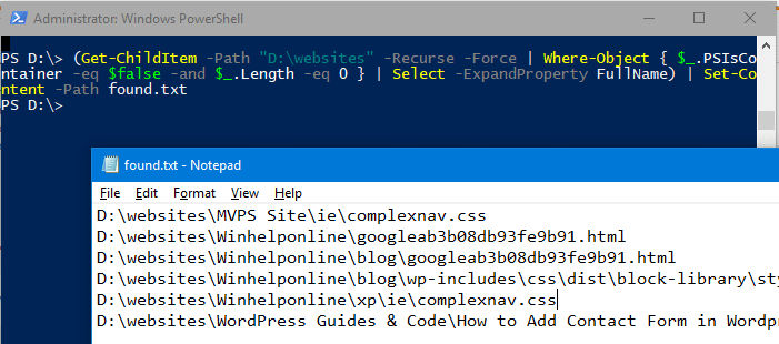 find and delete 0-byte files in windows - powershell